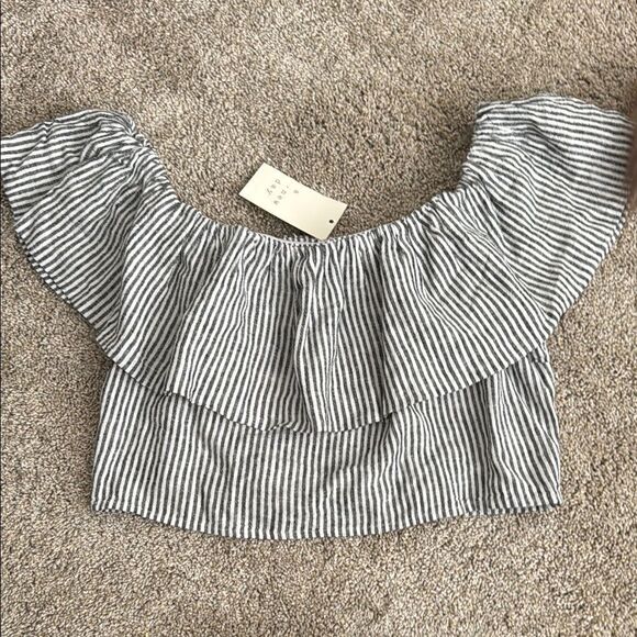 A NEW DAY STRIPED LINEN TOP off the shoulder size M - Picture 1 of 7